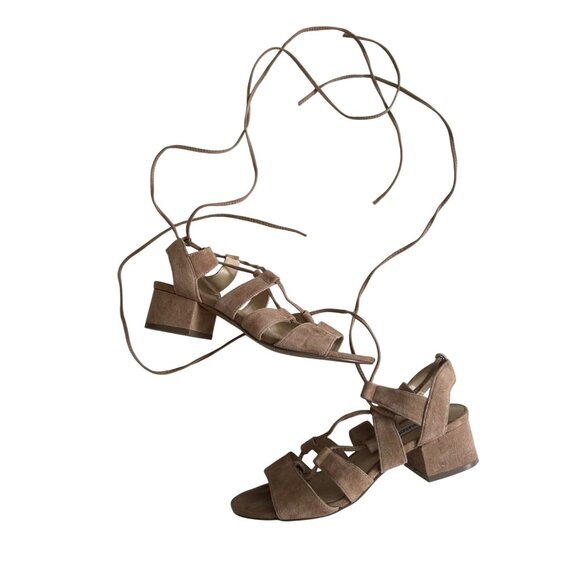 STEVE MADDEN Tan Suede Laceup Kitten Heels Sandals Size 6 - Picture 6 of 9